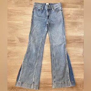 Alice + Olivia Rey Side Zipper Blue Off White Wide Leg Jeans Size 27